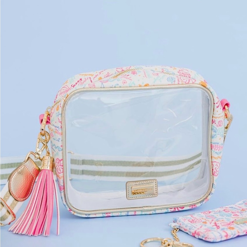 Lilly Pulitzer Clear Floral Crossbody Bag with Gold Accents
